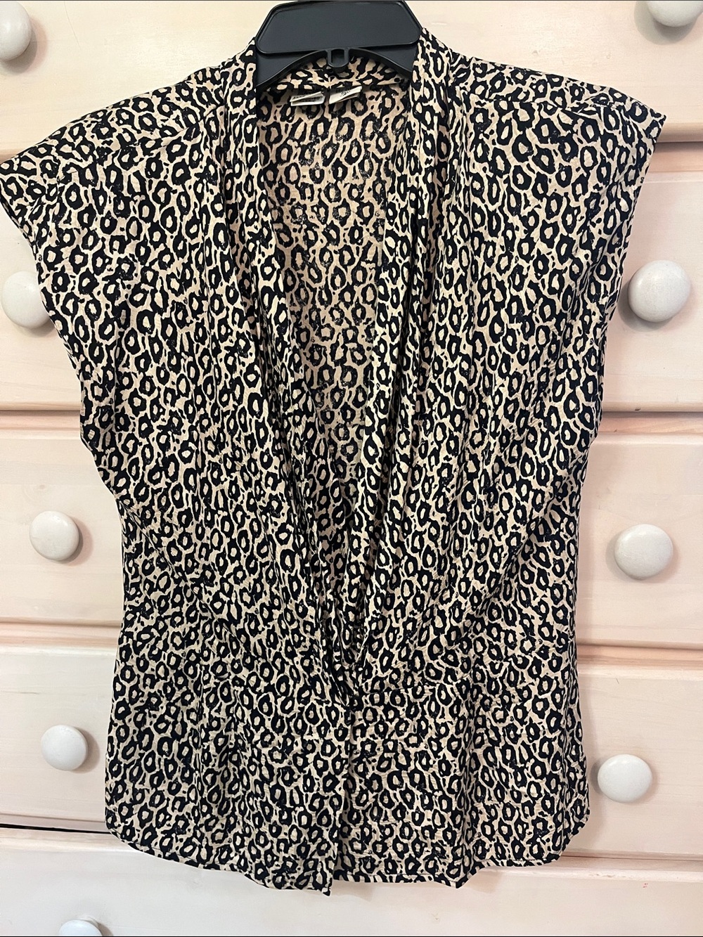 Anne Klein Beige and Black Leopard Print Blouse